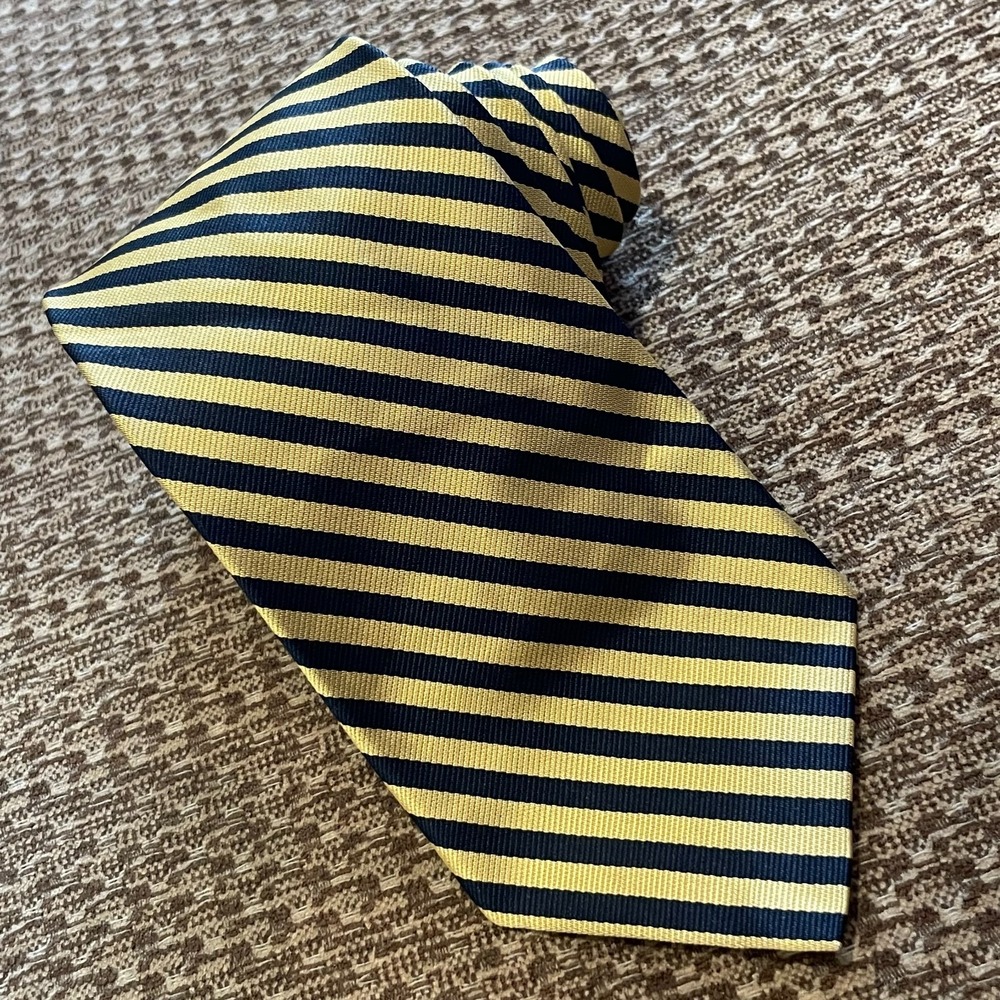 Brooks Brothers Makers Men's Silk Tie Blue Gold Repp Stripe Preppy Academia